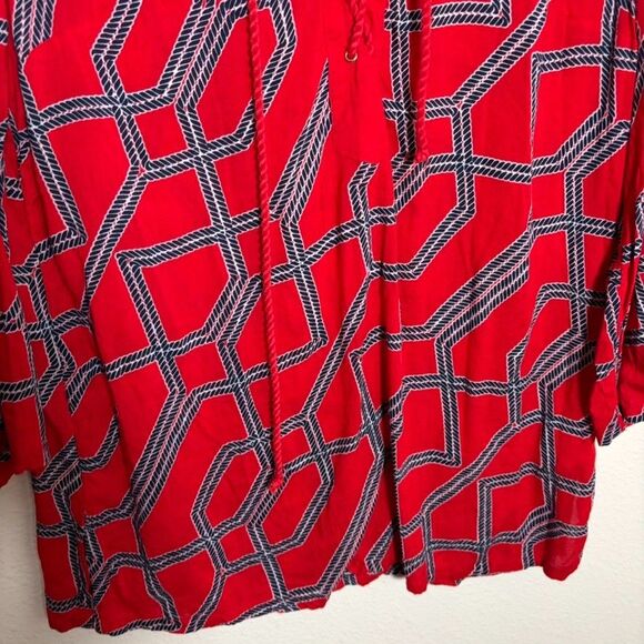 Charter Club Blouse Women's Medium Red V-Neck 3/4 Sleeve Career Shirt Top - Picture 3 of 8